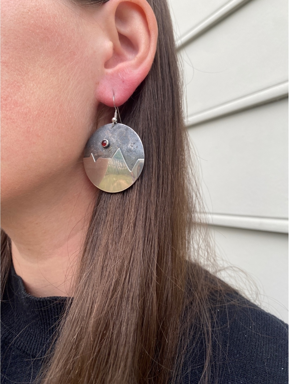 Vintage Sterling Silver Large Round Drop Earrings